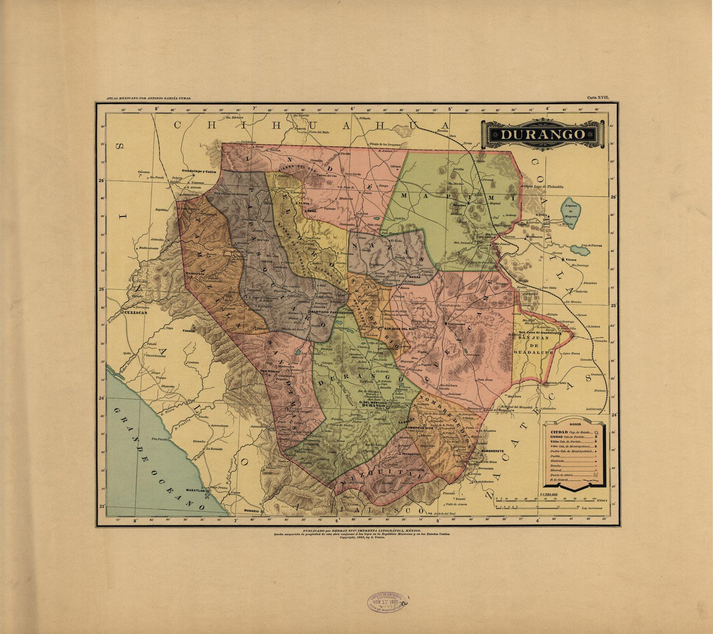 Estado de Durango, Atlas Mexicano, 1886.