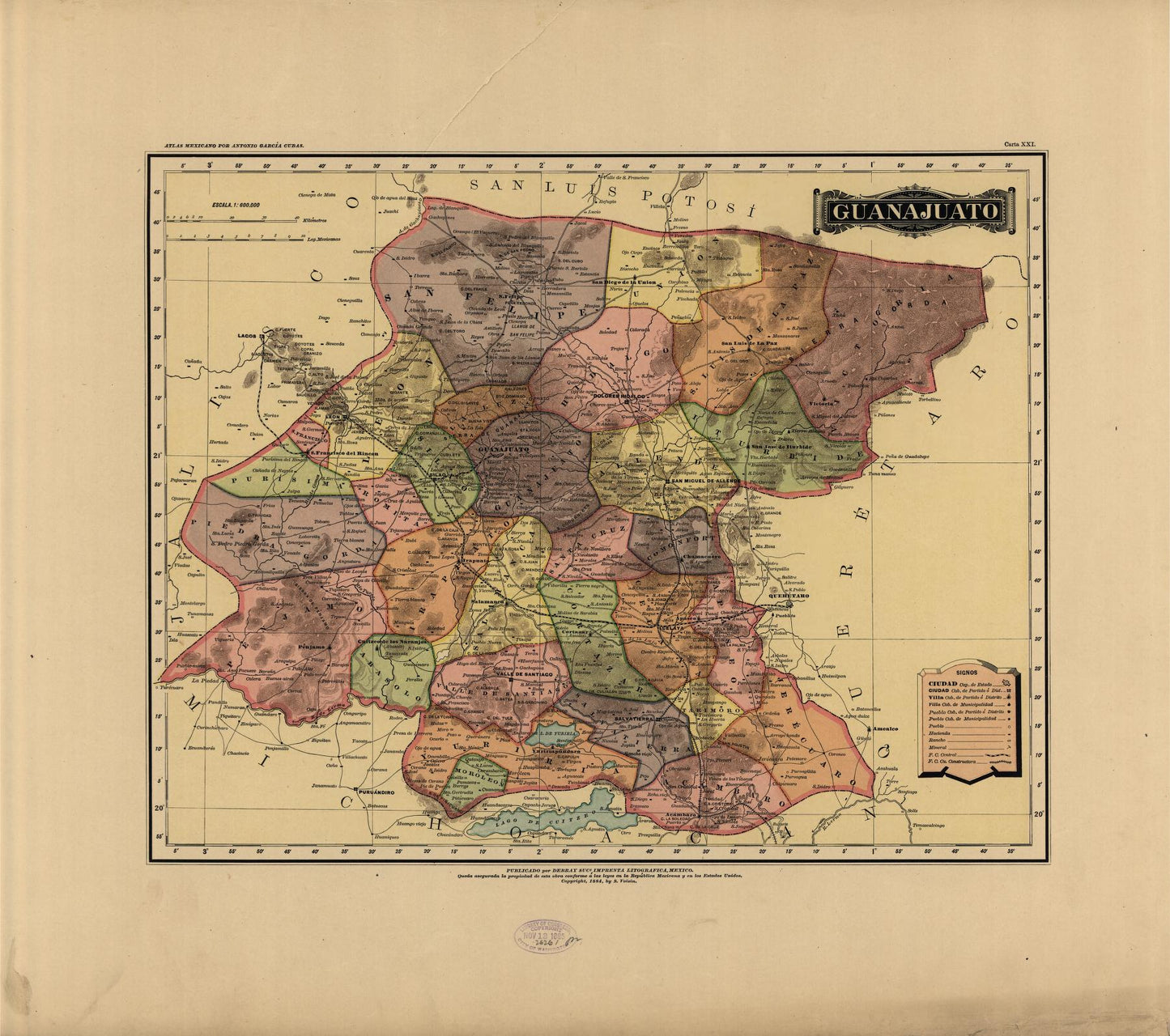 Estado de Guanajuato, Atlas Mexicano, 1886.