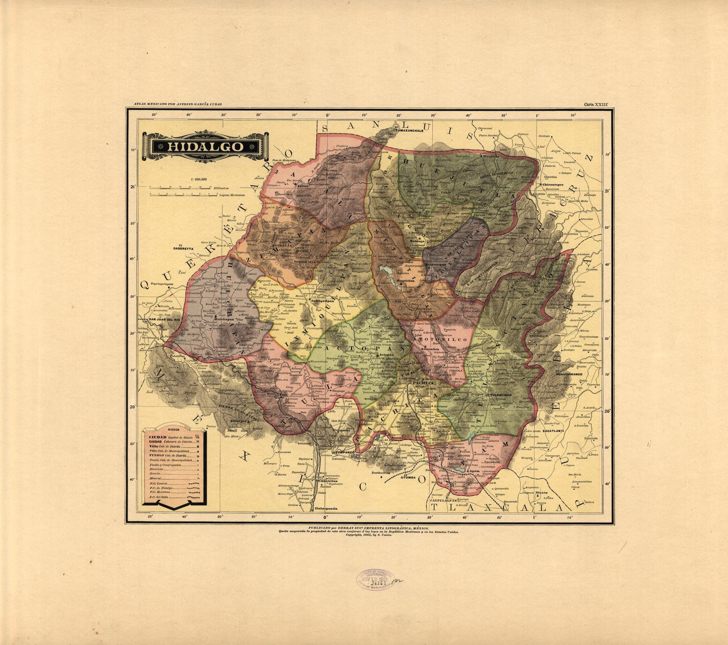 Estado de Hidalgo, Atlas Mexicano, 1886.