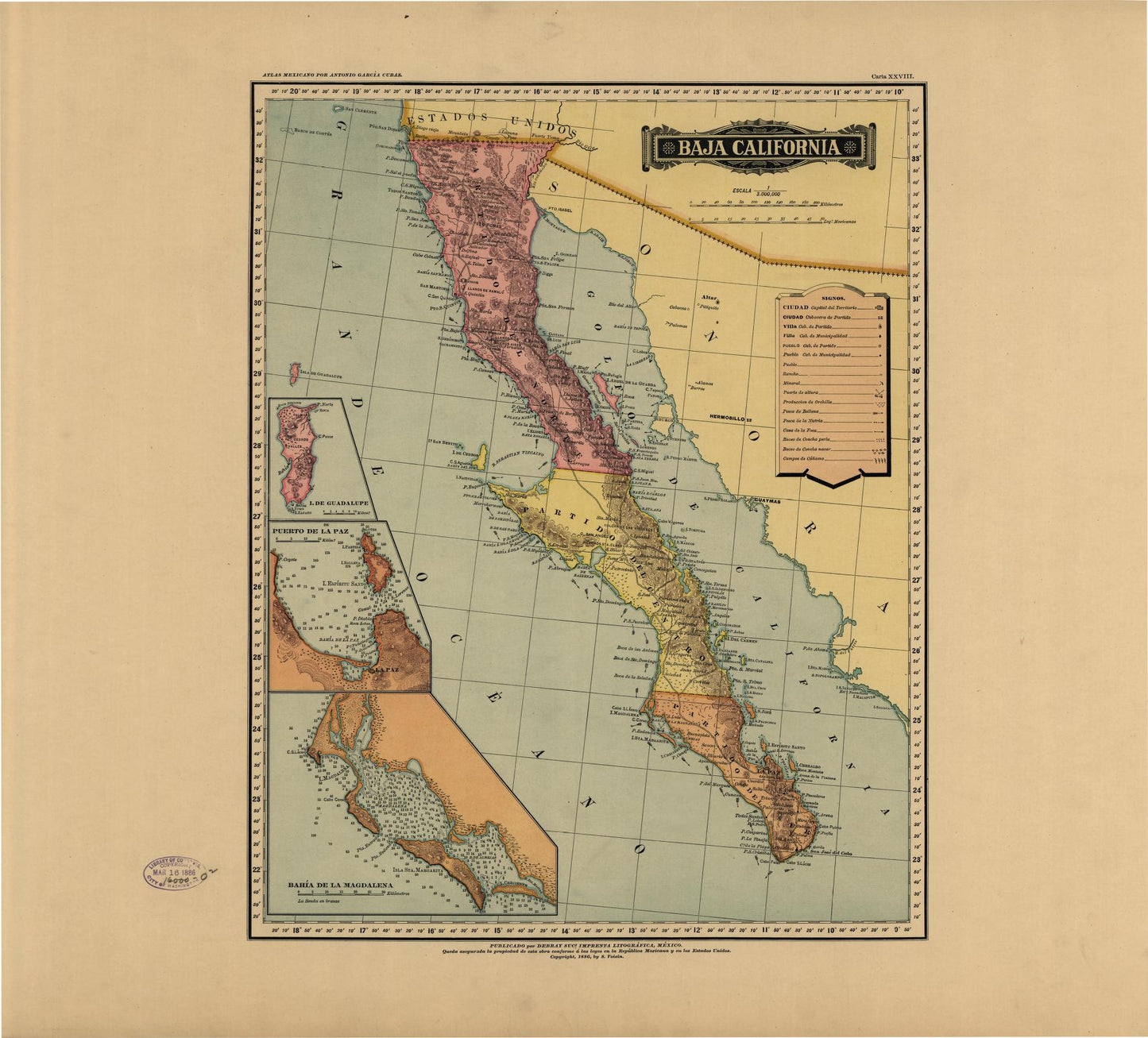 Estado de Baja California, Atlas Mexicano, 1886.