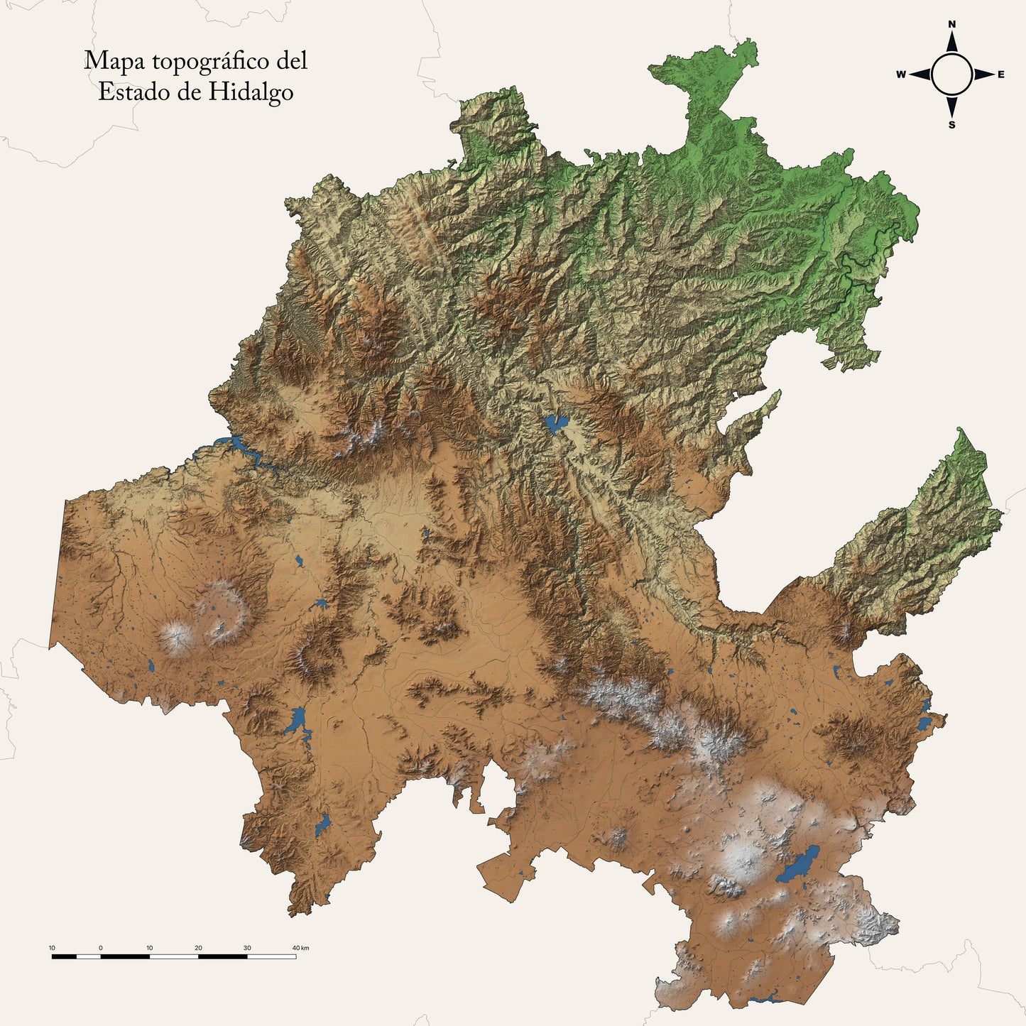Mapa Topográfico del Estado de Hidalgo | Arte decorativo en relieve