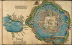 Mapa de Cortés de 1524: Tenochtitlan en el lago con el Templo Mayor al centro
