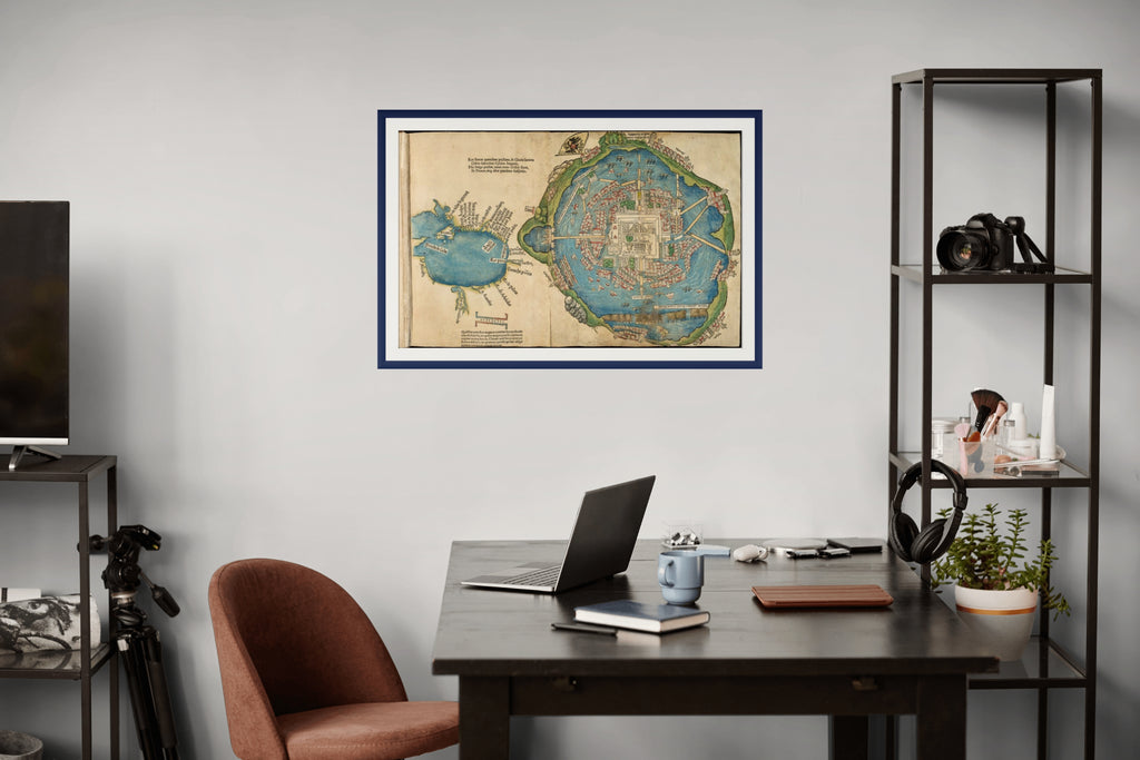 Mapa de Tenochtitlan de Núremberg, 1524, impreso en canvas sin marco