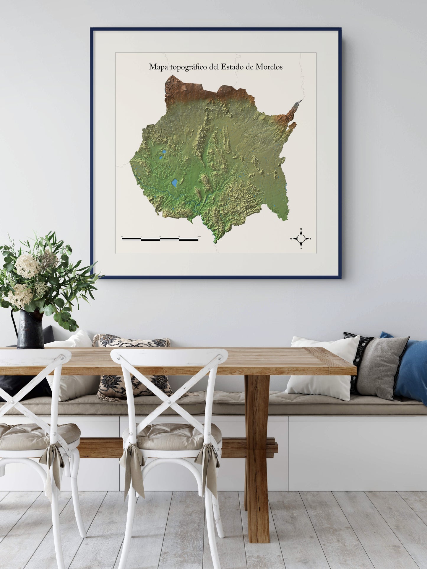 Mapa Topográfico de Morelos Enmarcado 70x70cm | Relieve 3D Decoración Pared