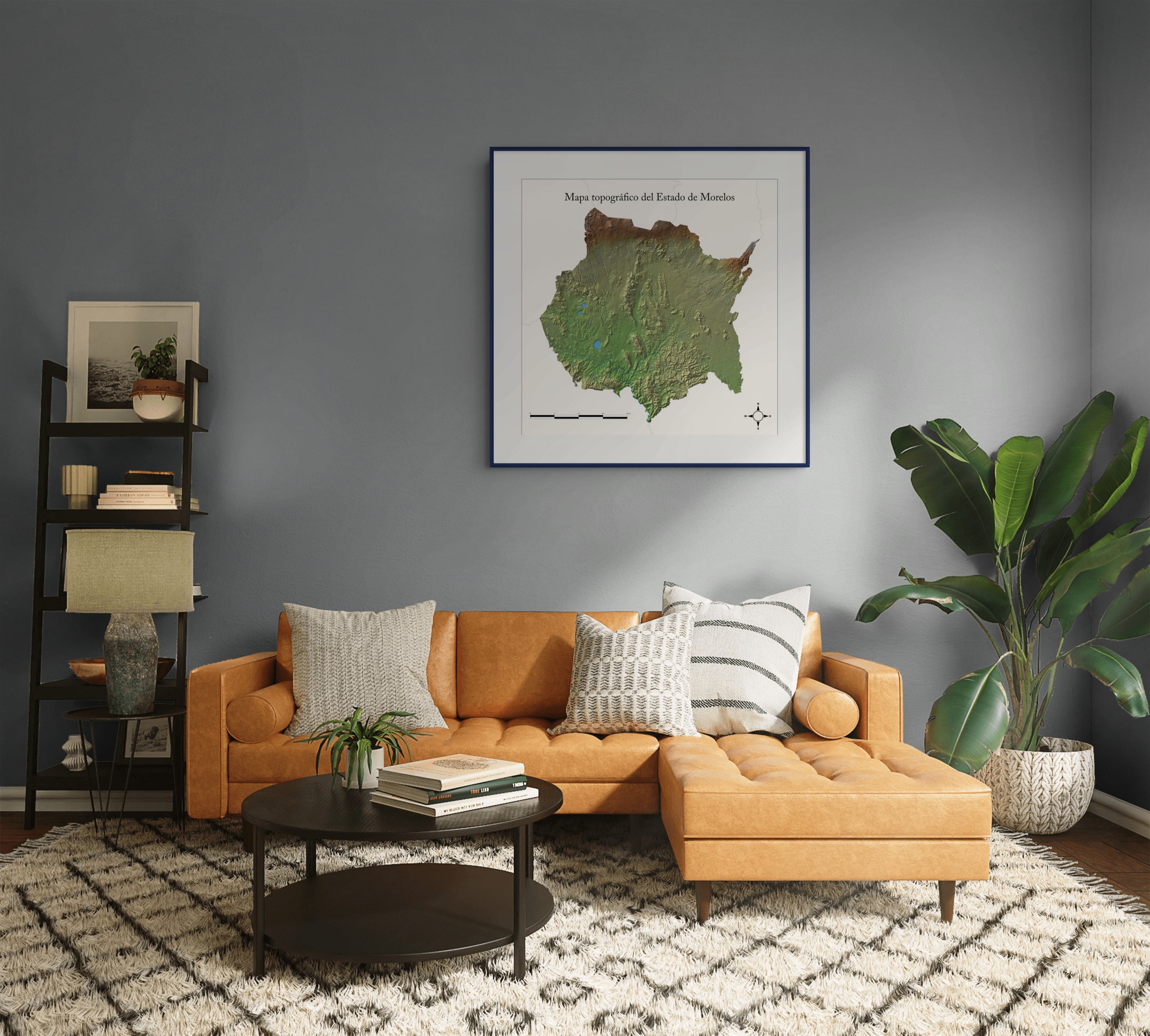 Mapa Topográfico de Morelos Enmarcado 70x70cm | Relieve 3D Decoración Pared